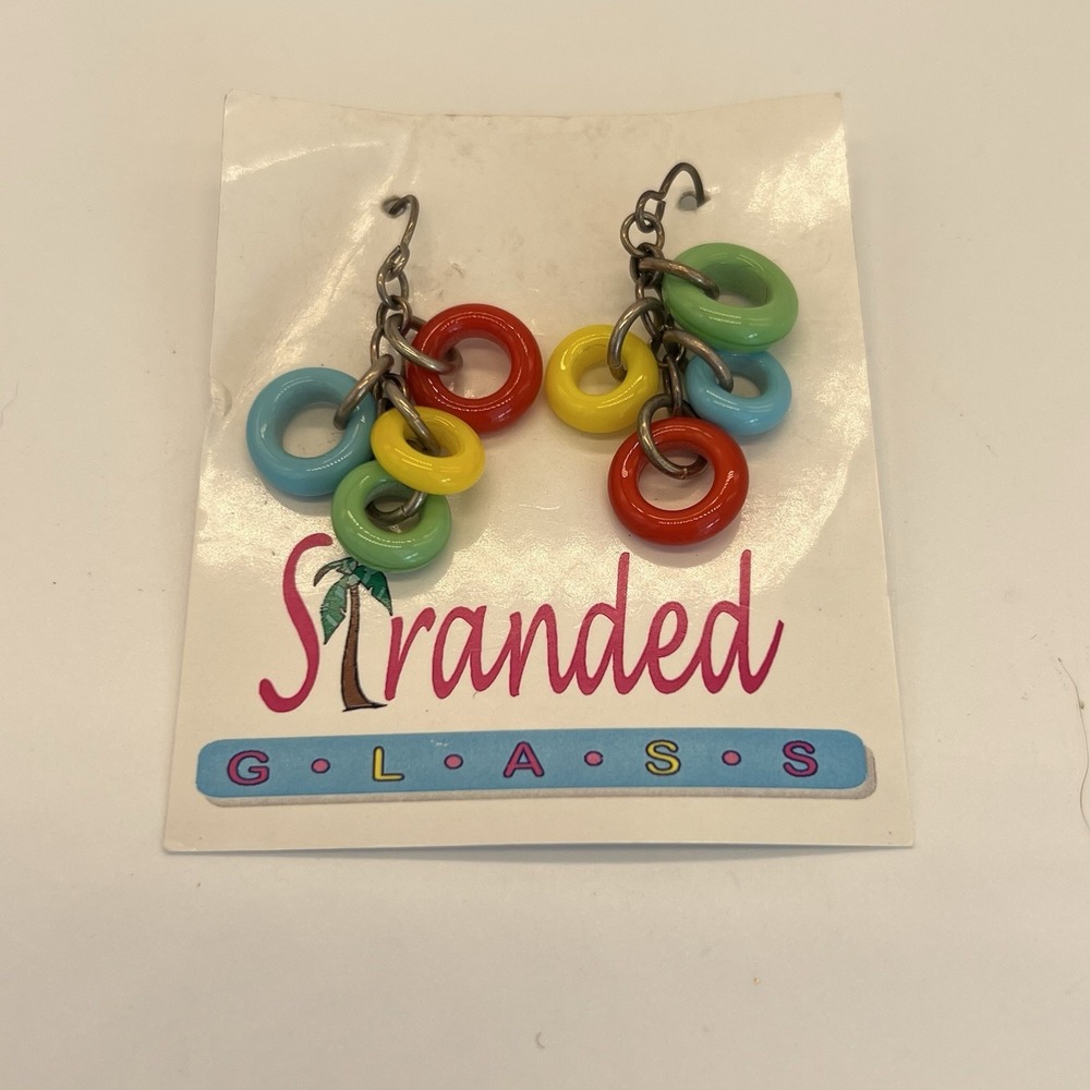 Stranded Glass Multicolored Colored Cluster Dangle‎ Earrings Bright Vibrant